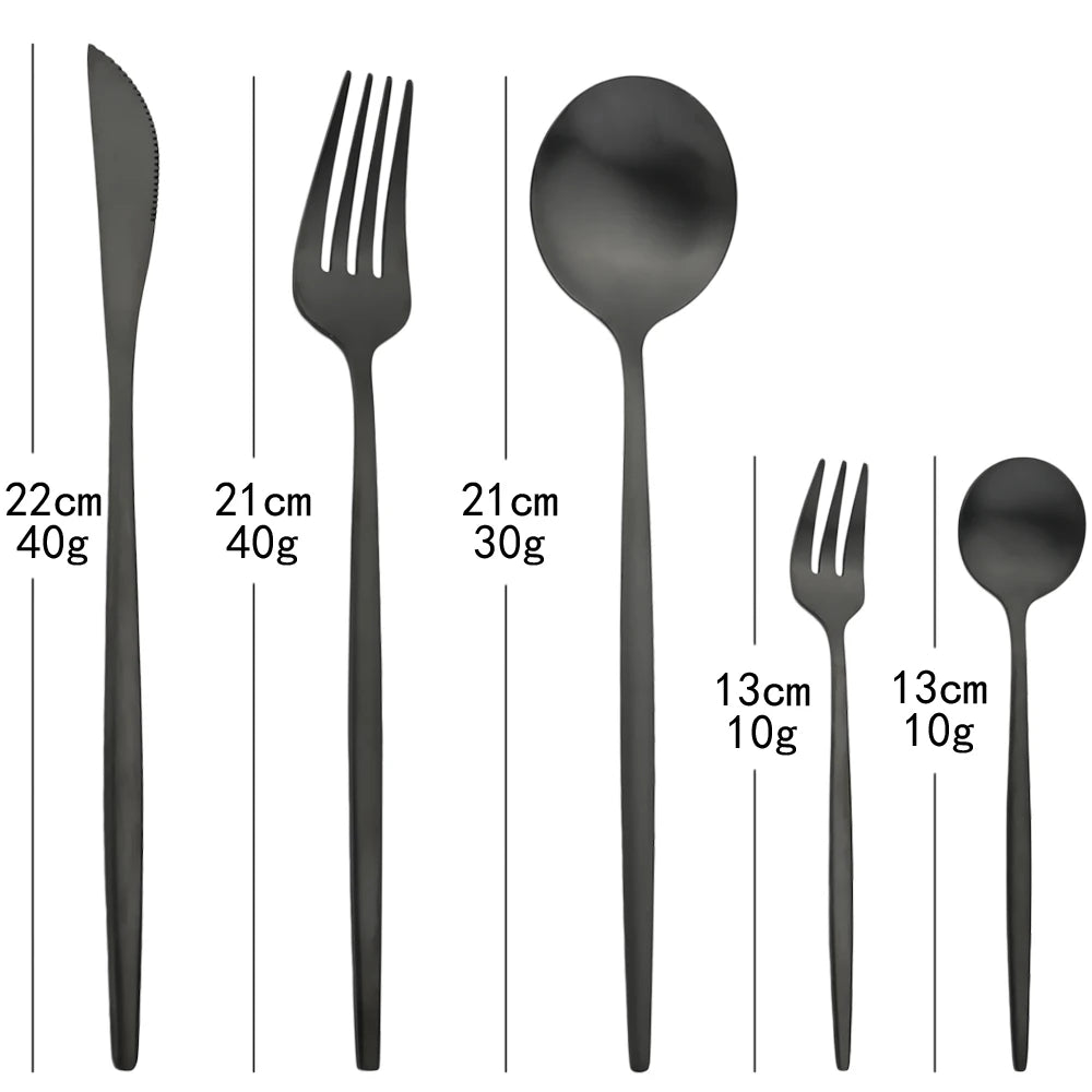 30Pcs Black Gold Dinnerware Set Stainless Steel Dinner Knife Fruit Fork Spoon Cutlery Set Kitchen Tableware Silverware Sets