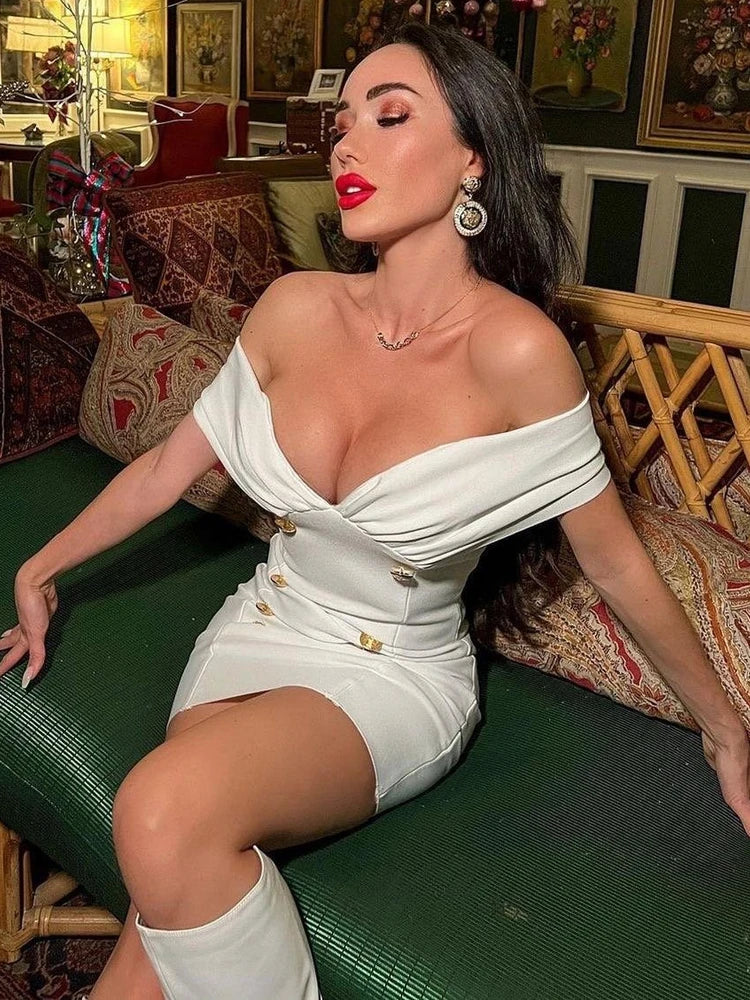 NewAsia Off the Shoulder Blazer Dress Double Breasted Anti slip Backless Ruched Low Cut Zipper Bodycon Robe Elegant Club Dresses