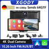 XGODY 10.26" 4K Dash Cam Wireless Carplay Android Auto Car DVR WiFi Navigation Rearview Camera Dashboard Video