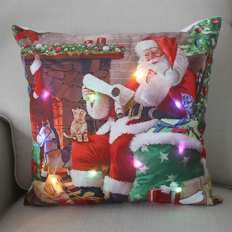 45cm Glowing Santa Claus Pillowcase with Led Lights 2023 New Year Decoration for Home Christmas Ornament Decor Led Cushion Cover