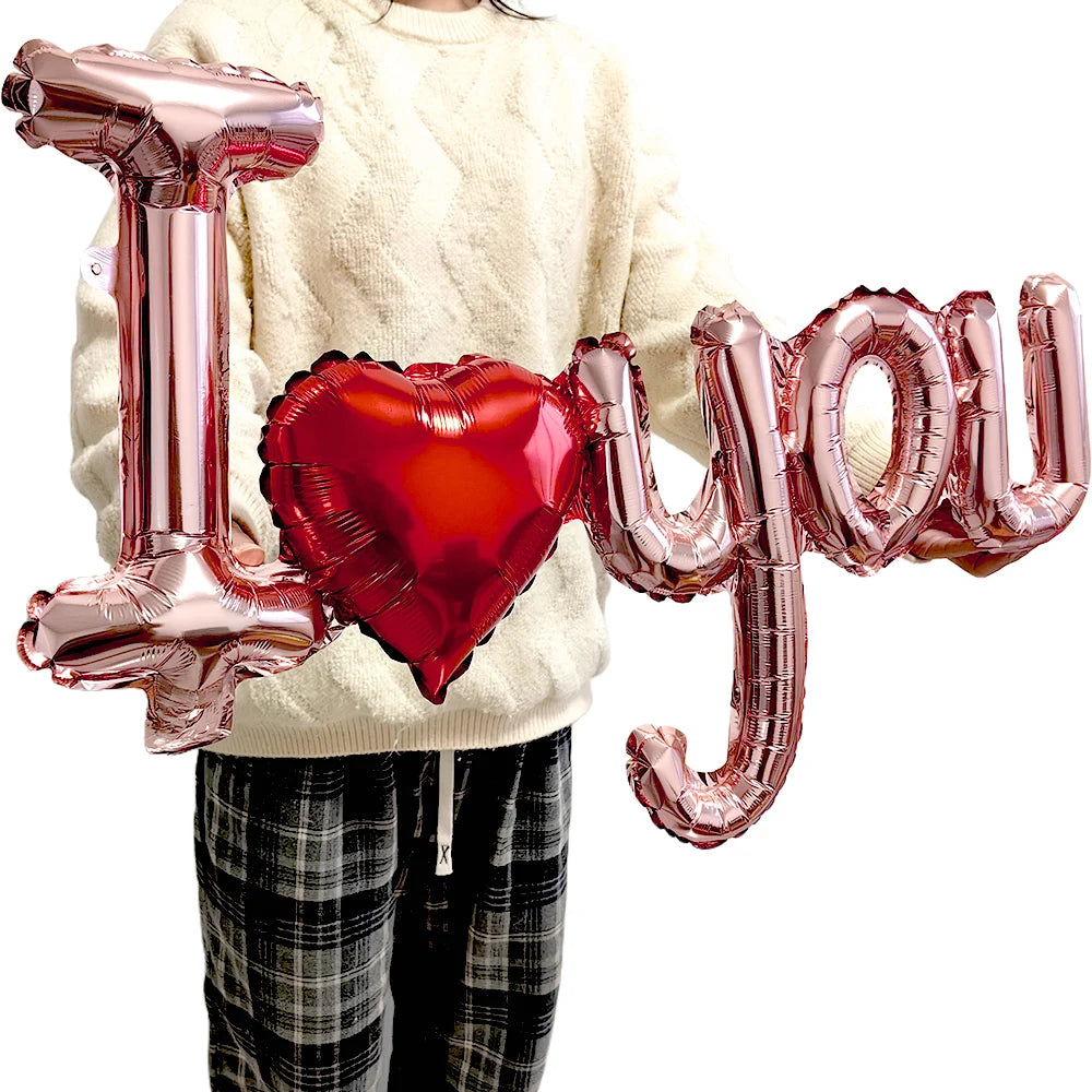 I Love You Red Heart Letter Balloons Foil Globos Valentines Day Wedding Decorations Bridal Shower Party Anniversary Supplies  ﻿