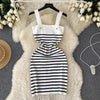 Striple 2024 Sexy Summer Knit Strap Dress Women Tank Elatic Waist Bodycon Sundress Female Beach  Backless Midi Dress
