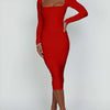 Autumn and Winter Women Sexy Bodycon Dress Square Neck Long Sleeved Ladies Evening Dresses