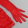 New Sexy Gloves Long Sleeves Cutout Pleated Draped Mini Dress Women Red/White Lace Floral Bodycon Dresses Party Cocktail Club