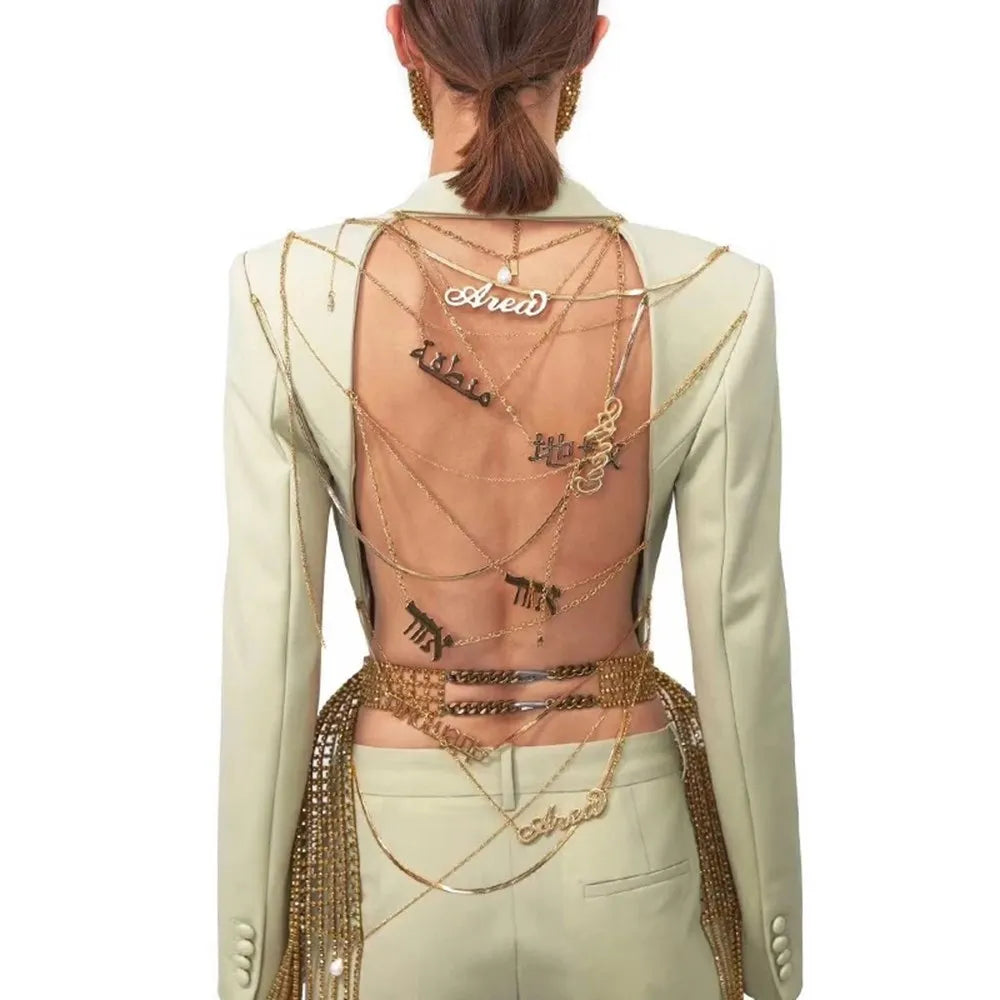 TWOTWINSTYLE Backless Spliced Button Blazers For Women Notched Collar Long Sleeve Patchwork Chain Chic Blazer Female Fashion New
