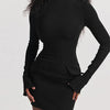 Autumn Office Lady Mini Dress Women Streetwear Long Sleeves Solid Sexy Bodycon Black Dress Casual Clubwear Elegant Party Dresses