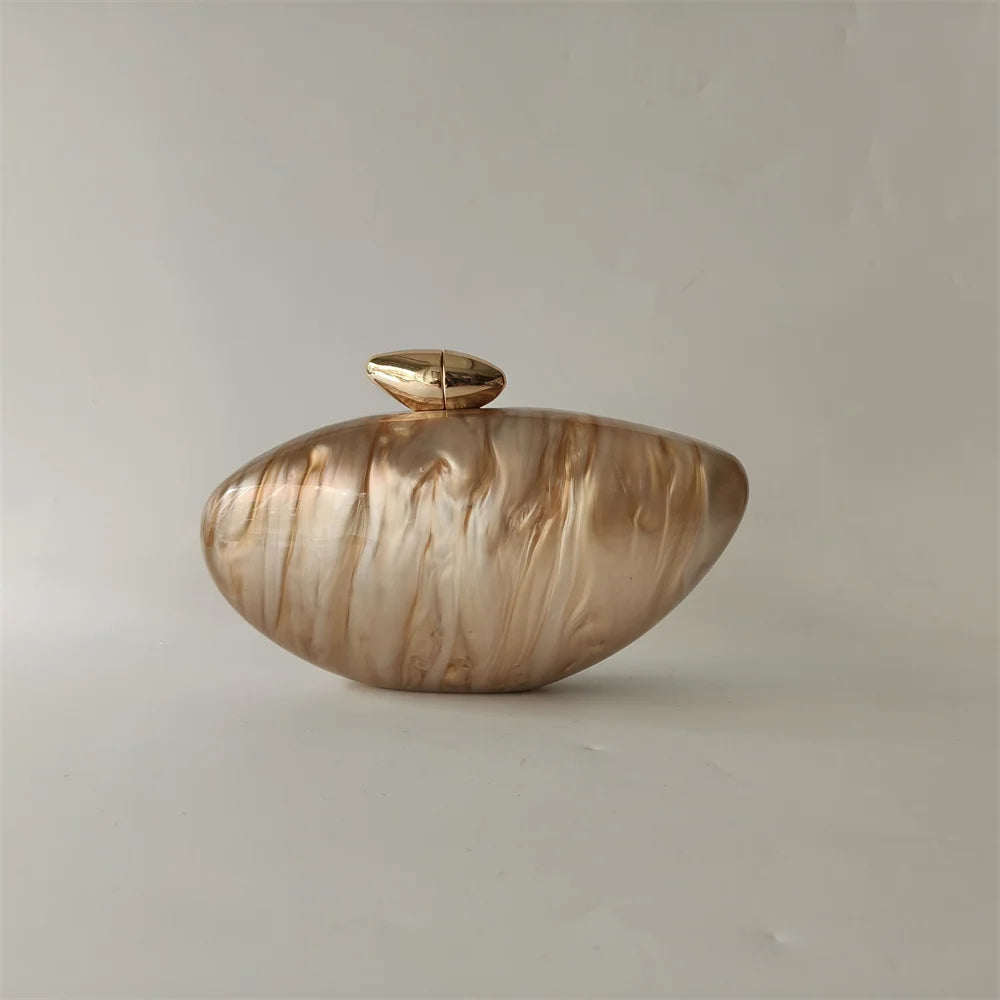 Shell Brand Pearl Brown Marble Acrylic Box Clutches Evening Bag Wedding Party  Female Mini Purse Evening Female Bridal Handbag