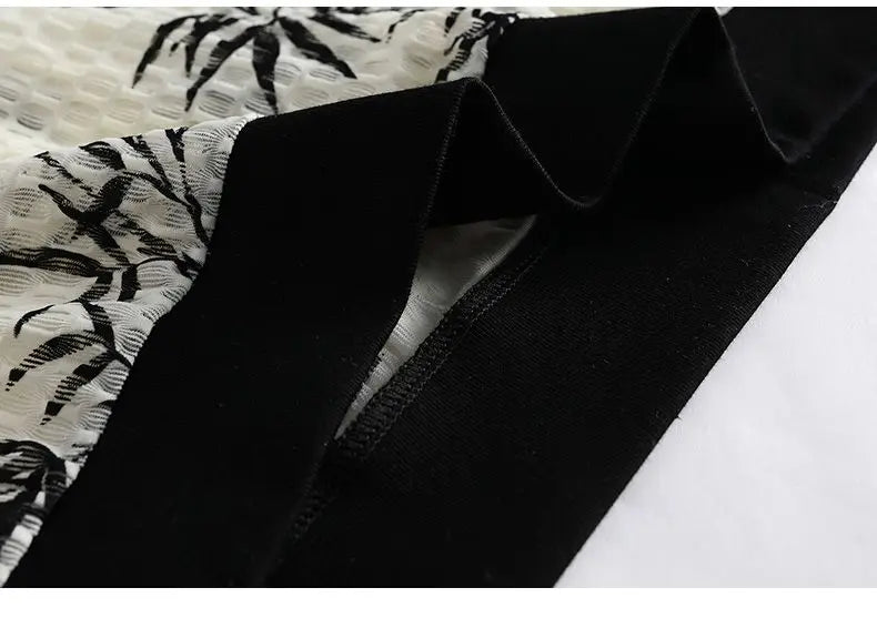 Simplicity Trendy Summer Men's O-Neck Printing Hollow Out Gauze Fashion Casual All-match Loose Short Sleeve T-Shirts Tops