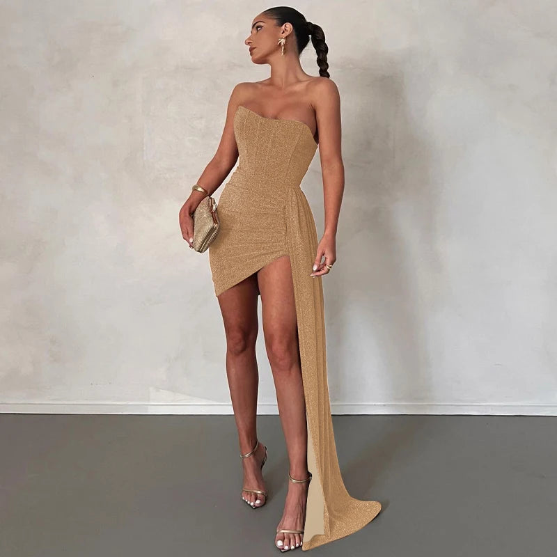 Dulzura Bling Glitter Sexy Y2K Clothes Sleeveless Backless Corset Ruched Bodycon Mini Dress For Women Club Party Elegant Outfits