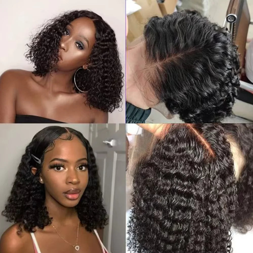 Loose Deep Wave Short Bob Human Hair Frontal Wigs Curly 13x4 4x4 Transparent Lace Front Wig 180 Density Brazilian Remy For Women