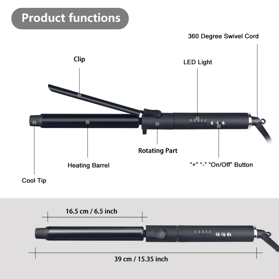 Professional Rotating Curling Iron Hair Curling Roller Nano Titanium Black Hair Curler With 230 Degree