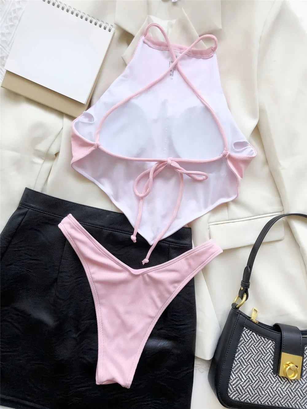 Sexy Halter Bandana Bikinis Set Swimwear Women Thong Swimsuits Backless Bathing Suit Bikini 2024 Mujer Swim Wear Biquini Summer