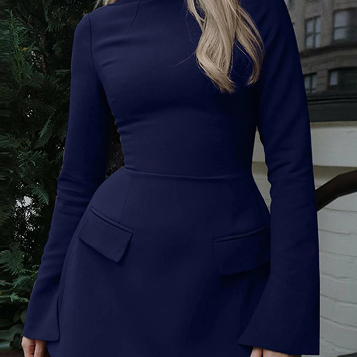 Hugcitar 2024 Spring O Neck Long Sleeve Solid Patchwork Zip Up Sexy Bodycon Mini Dress Women Fashion Outfits Birthday Party Y2K