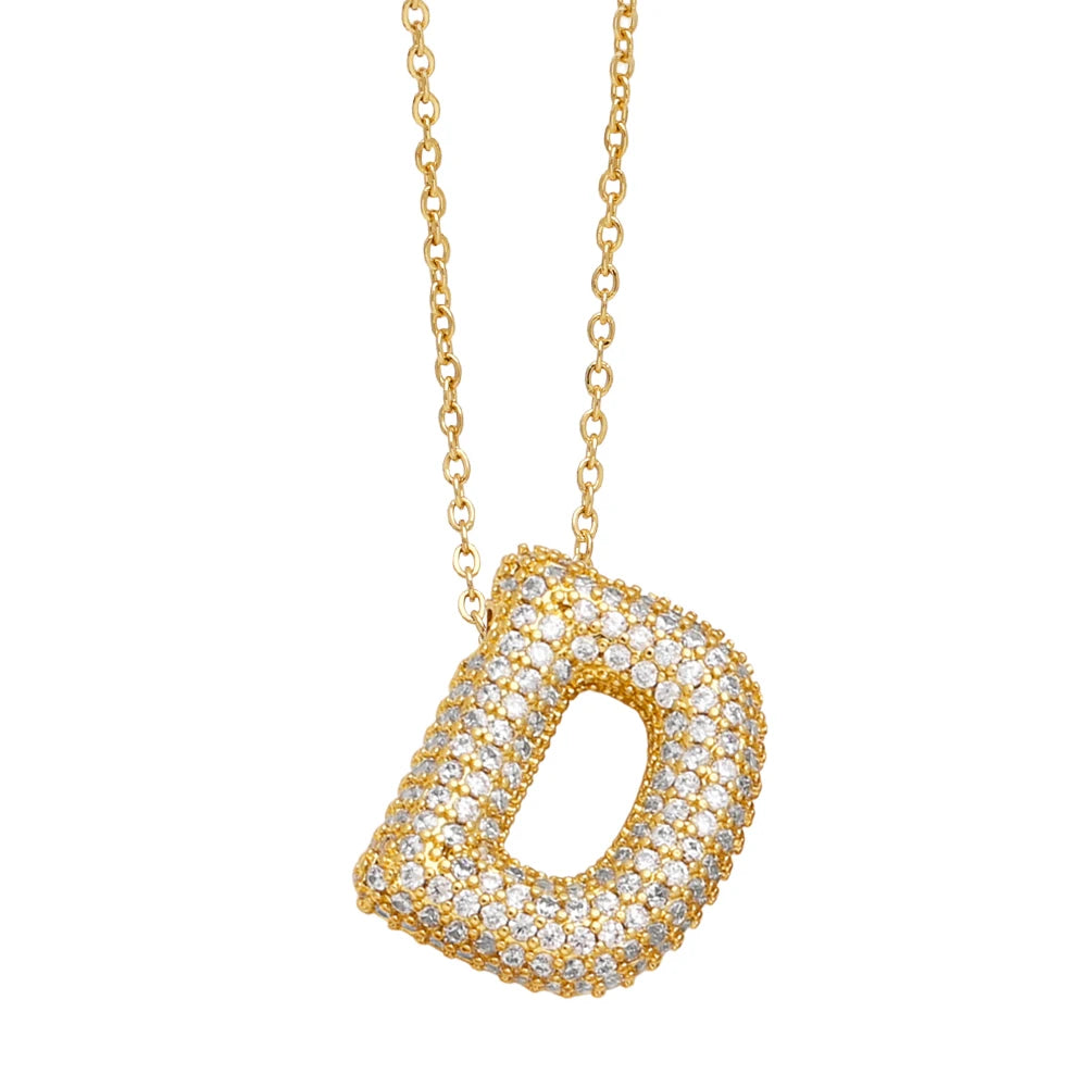 FLOLA Chunky Clear Crystal Initial Necklaces For Women Bubble Letter Necklace Custom Name Jewelry Birthday Gifts nkeb798