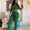 FAGADOER Sexy Hollow Out Tassels Pants Two Piece Sets Women Halter Sleeveless Backless Crop Top + Pants Outfit Female Streetwear