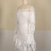 2024 Chic Women Dresses Hollow Out Bare Shoulder Long Sleeve Mini Ruffle Dress White Party Club Birthday Outfits Fall Fashion