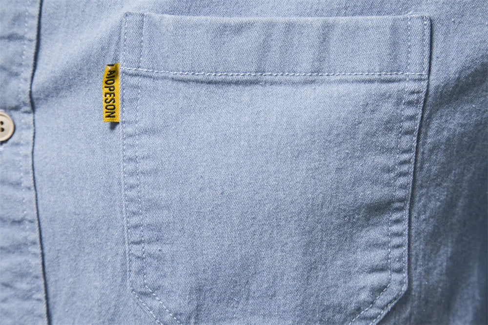 AIOPESON Autumn New Cotton Men's Denim Shirt Solid Color Single Pocket Casual Long Sleeve Shirt Autumn Jeans Shirt for Men