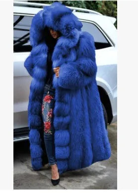 Women Solid Plush Warm Cardigan Coat Autumn Winter Faux Fur Large Coat Women's Casual Long Sleeve Hooded Faux Fur Coat
