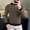 Autumn Winter Velvet Knitted Sweater Men's Long Sleeve Round Necked Sweater Slim Fit Casual Business Knitwear Tops Men Clothing