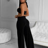 Wishyear Sexy Black Women's Halter Bandage Cross Top amd Wide Leg Pants Two 2 Piece Sets Sexy Night Club Party Evening Outfits