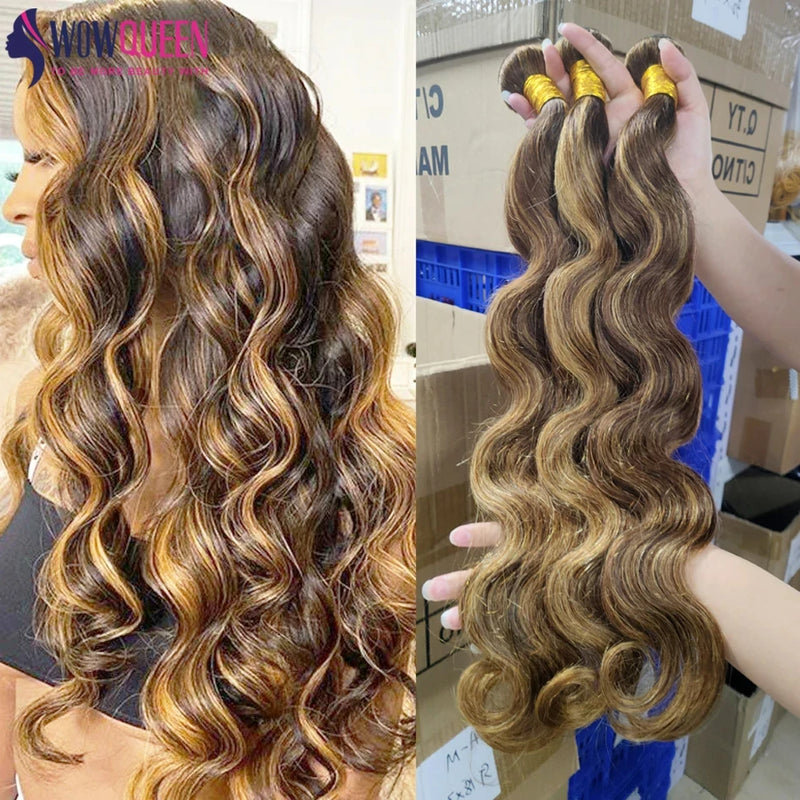 P4/27 Highlight Body Wave Bundles Brazilian Hair Weave Bundles Ombre Honey Brown Human Hair Bundles Remy Hair Extensions