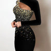 Evening Dresses for Women 2022 New Elegant Sexy Party Wedding Guest Glitter Contrast Lace Cutout Long Sleeve Bodycon Mini Dress