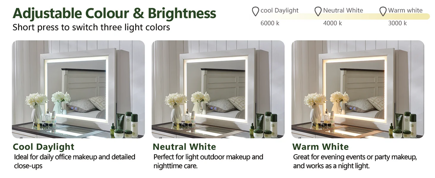 69" W rustic wood bedroom dresser with glass top, 9 large storage drawers, 3 color usable lights and 30 "HD Led mirror