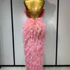 Women Sexy Strapless Ruffles two Pieces Set Bodycon Long Dress High Split Fashion Nightclub Party Birthday  Singer Stage Outfit