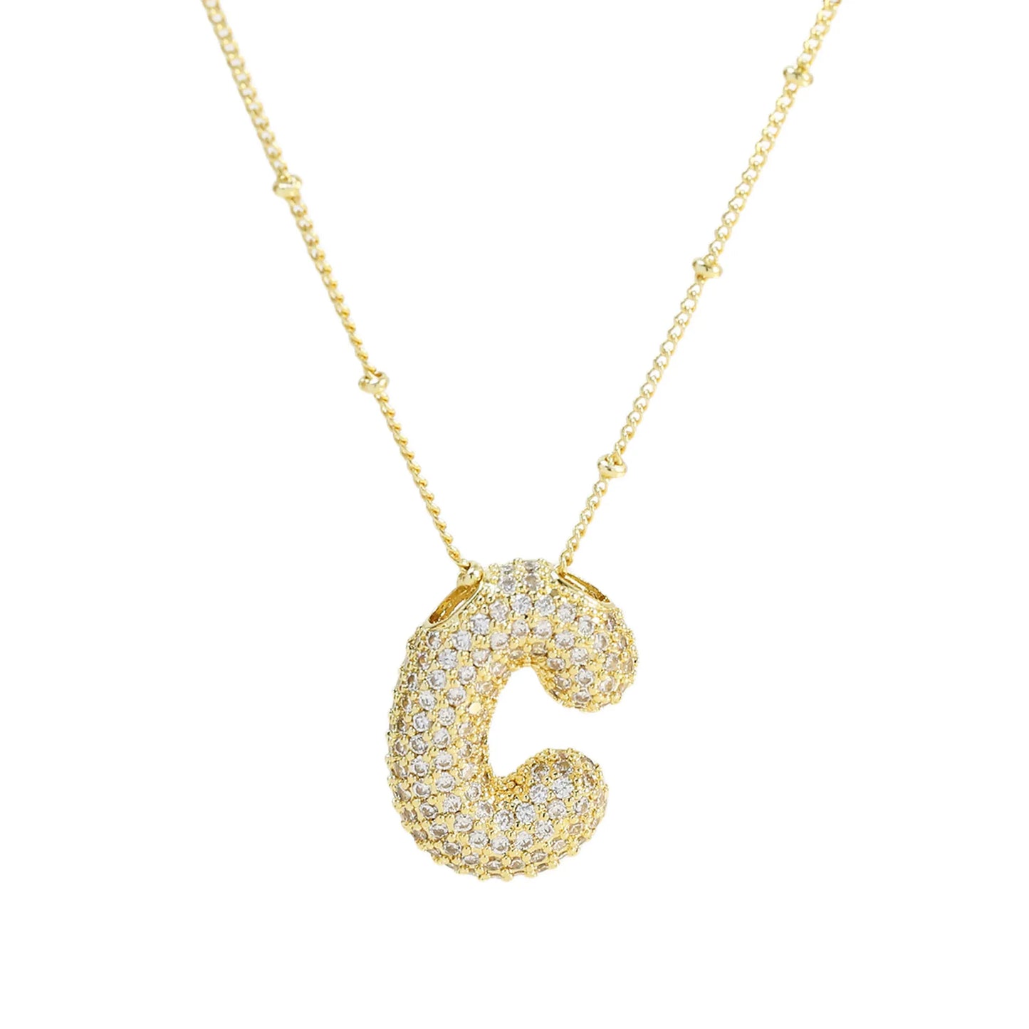 Cubic Zirconia Gold Plated  Bubble Alphabet Letter Necklace Monogram Necklace Balloon Initial Necklace Gifts for Women Girls