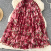 Elegant Slash Neck Vintage Short Puff Sleeve Chic Print Slim Chiffon Dresses French High Street Evening Autumn Mesh Clothing