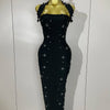 2025 Luxury Shining Diamonds Pearls Sleeveless Bodycon Bandage Long Dress Women Celebrate Evening Party Elegant Birthday Gowns