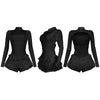 BWQ Women Long Sleeve Lace Ruffles Ruched High Waist Short Jumpsuit Streetwear Backless Street One Piece Romper Playsuit