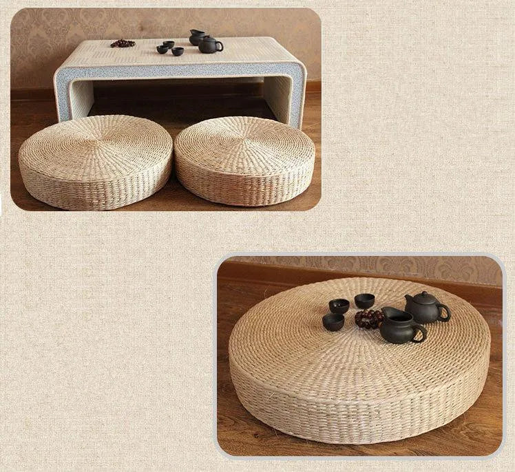 Hot 40cm*40cm Handmade Woven Natural Straw Round Pouf Tatami Cushion Floor Japanese Style Cushion Home Textile