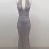 Sexy Halter Deep V Neck Sequins Maxi Dress Women Green Sleeveless Backless Sequined Slim Long Dresses Celebrity Party Gowns