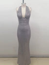Sexy Halter Deep V Neck Sequins Maxi Dress Women Green Sleeveless Backless Sequined Slim Long Dresses Celebrity Party Gowns