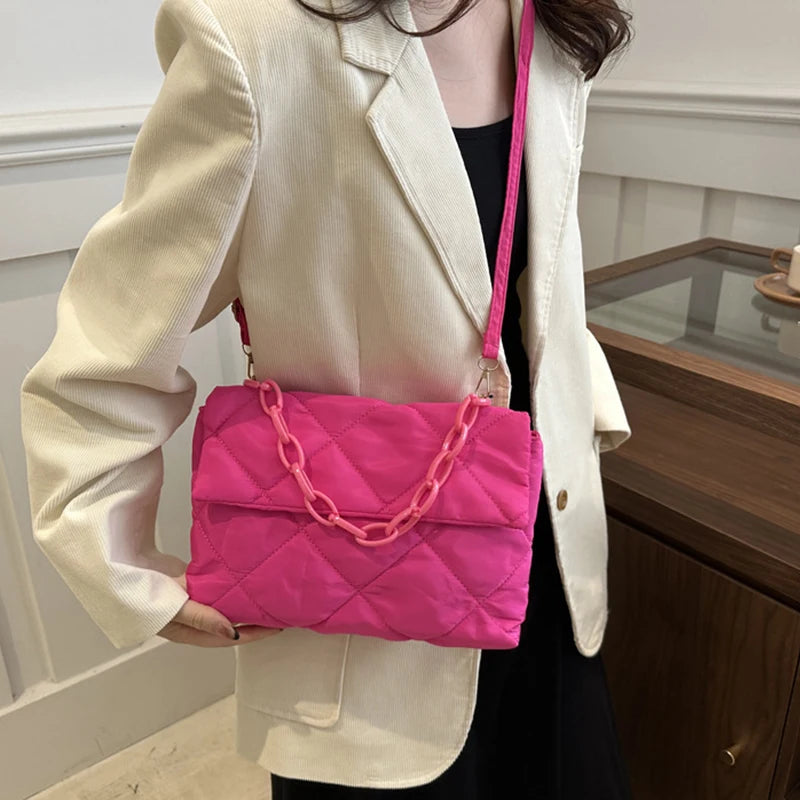 Acrylic Chain Crossbody Square Bags Casual Flap Women Commute Bags Quilted All-match Winter Large Capacity for Girls Shopping