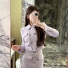 New Luxury High End Tweed Women's Two Pieces Set Elegant Lapel Double Breasted Slim Short Coat + Mini Skirt Fashion Suit