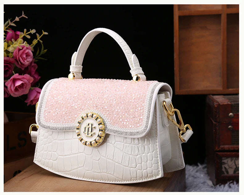 Fashion Diamonds Women Handbags 2023 Red Genuine Leather Lady Shoulder Messenger Bag Crocodile Pattern Portable Shell Tote Bags
