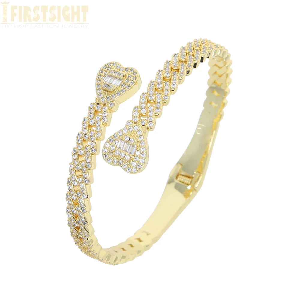 2025 New Iced Out Bling Opened Heart Flower Charm Bracelet AAA CZ Zircon Butterfly Bangle For Men Women Hip Hop Luxury Jewelry