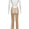 kliou Shiny Long Dress Stunning Women Solid Summer Thin Mesh Sheer Backless Sleeveless Bodycon Female Elegant Fashion Vestidos