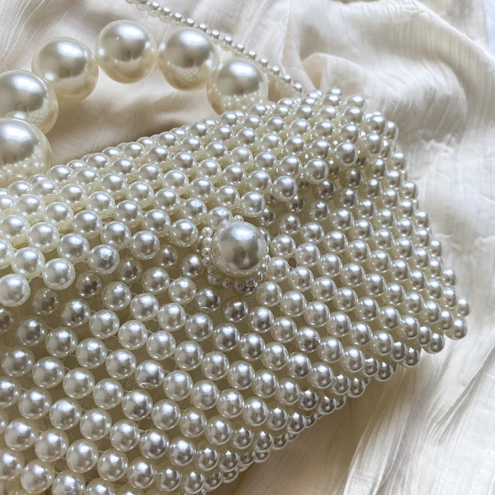 2024 Newest Handmade Pearl Knitting Evening Handbag Luxury Women's Snall Crossbody Bag High-end Hand-Woven Elegant Clutch Purses