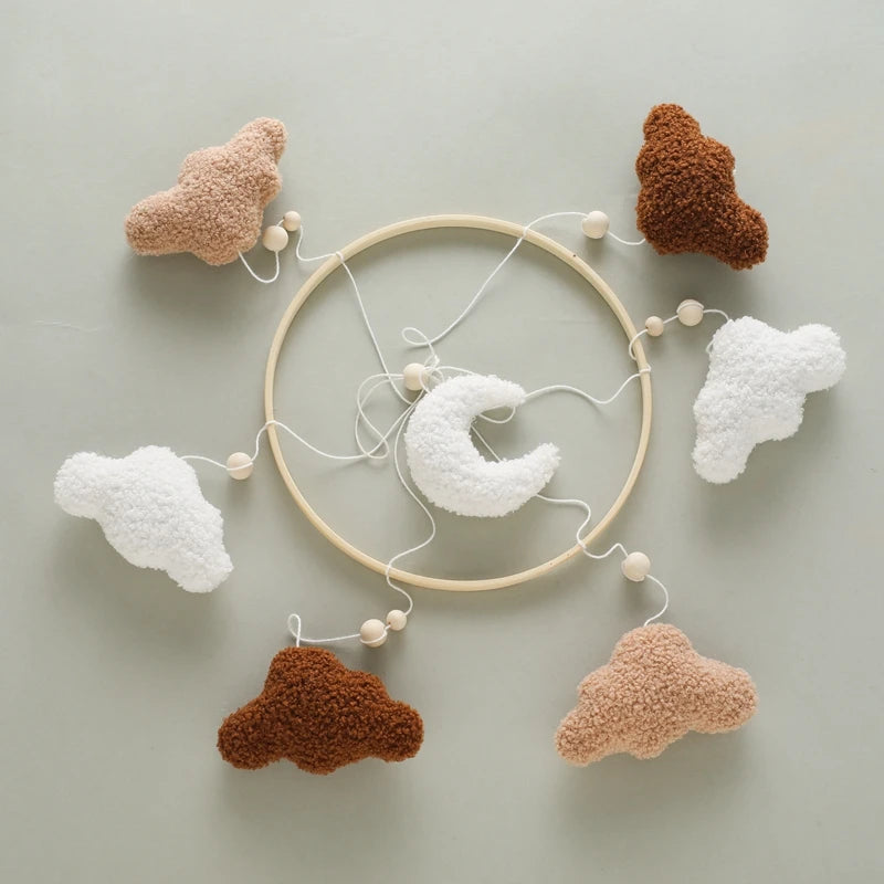 Baby Crib Mobile Bed Bell Rattle Toys Wooden Crochet Stars Pendant Bed Bell Toys Newborn Comfort Crib Bracket Hanging Toys Gifts