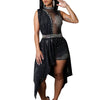 Znaiml Sexy Nightclub One Piece Outfit Romper Playsuit Women Birthday Diamonds Rhinestones Mesh Streamer Side Irregular Jumpsuit