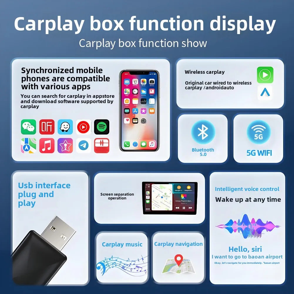 NEW Wireless Mini Box 2in1 CarPlay Android Auto Wireless Mini Box Adapter Smart Plug And Play Dongle Bluetooth WiFi Fast Connect