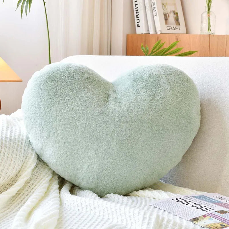 Faux Rabbit Fur Heart Pillow Decorative Pillows Plush Love Heart Shaped Fluffy Throw Pillow Cushion Valentine's Day Gifts 12/17"