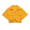 Women Fashion Front Knot Elastic Linen Cropped Shirts Vintage Short Sleeve Patch Pockets Female Blouses Blusa Chic Tops