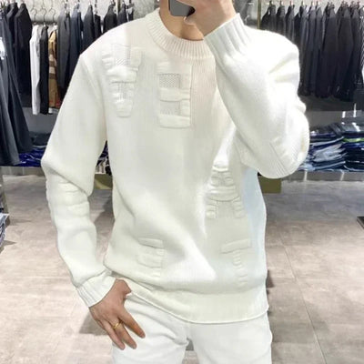 Men's Clothing Green Knit Sweater Male Letter Plain Solid Color Pullovers Sheap Korean Fashion Classic Jumpers A Overfit Heated