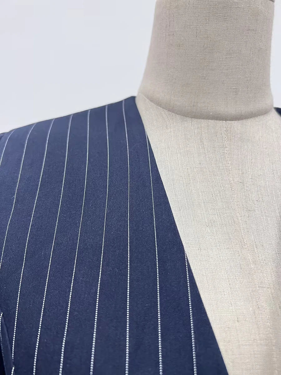 TWOTWINSTYLE Colorblock Striped Slimming Blazers For Women V Neck Long Sleeve Tunic Temperament Coats Female Fashion Clothes New