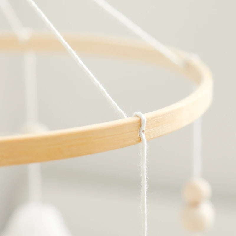 Baby Crib Mobile Bed Bell Rattle Toys Wooden Crochet Stars Pendant Bed Bell Toys Newborn Comfort Crib Bracket Hanging Toys Gifts