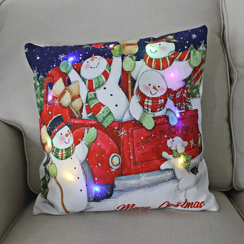 45cm Glowing Santa Claus Pillowcase with Led Lights 2023 New Year Decoration for Home Christmas Ornament Decor Led Cushion Cover